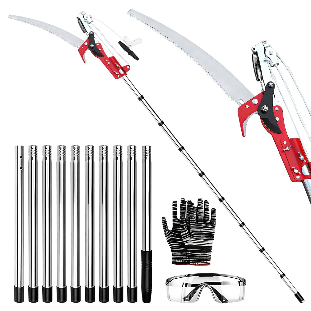 KUWUNG 2 in 1 Telescopic Tree loppers & Pruner, 4.2m/13.78 ft Aluminium Telescopic Tree Pruner with Extendable Handle, Lightweight Tree Loppers Long Reach Telescopic for Yard Garden Patios Cutting