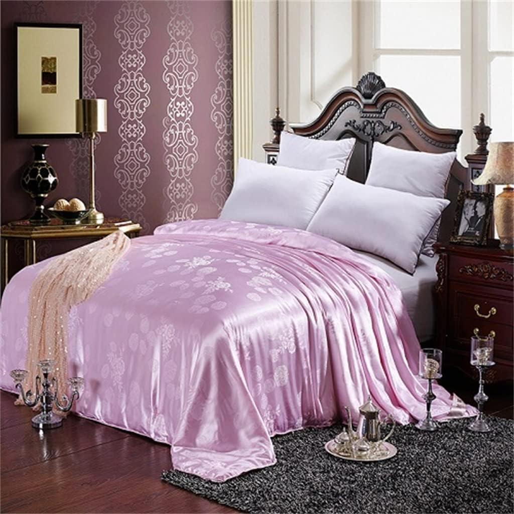 Twin Queen Size White Silk Cotton Soft Comforter Quilt Throw Blanket Duvets Cover Filler for Kids Adults(Pink-B,150x200cm)