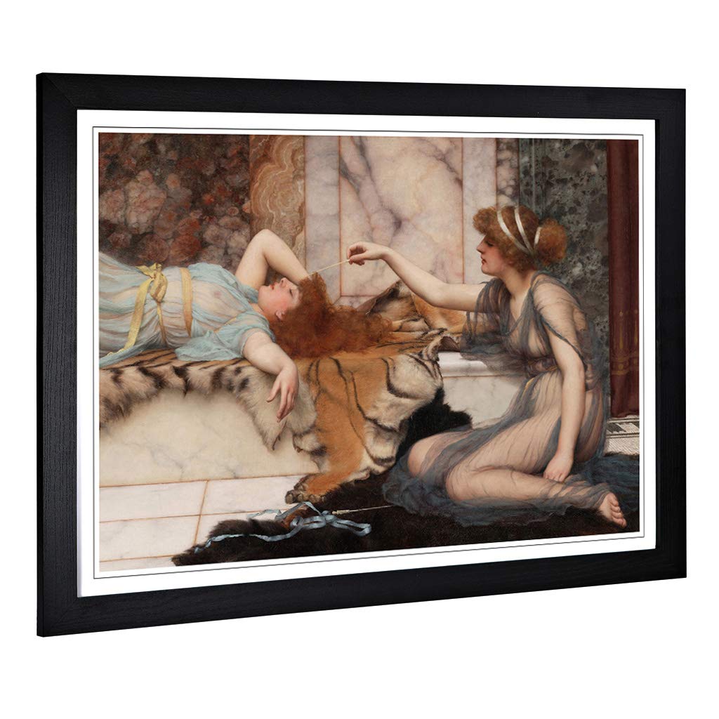 Big Box Art Framed Print of John William Godward Mischief and Repose Design | Wall Art Picture | Home Decor for Kitchen, Living Room, Bedroom, Hallway, Black, A2 / 24.5x18 Inch / 62x45cm