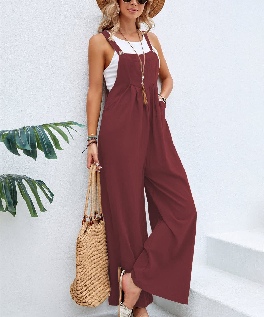 Amazon.com: SLKEX Women's Overalls Casual Overalls Sleeveless Cotton  Rompers Overalls Baggy Long Bib Pants Wide Leg Jumpsuits (Burgundy,XXL) :  Clothing, Shoes & Jewelry