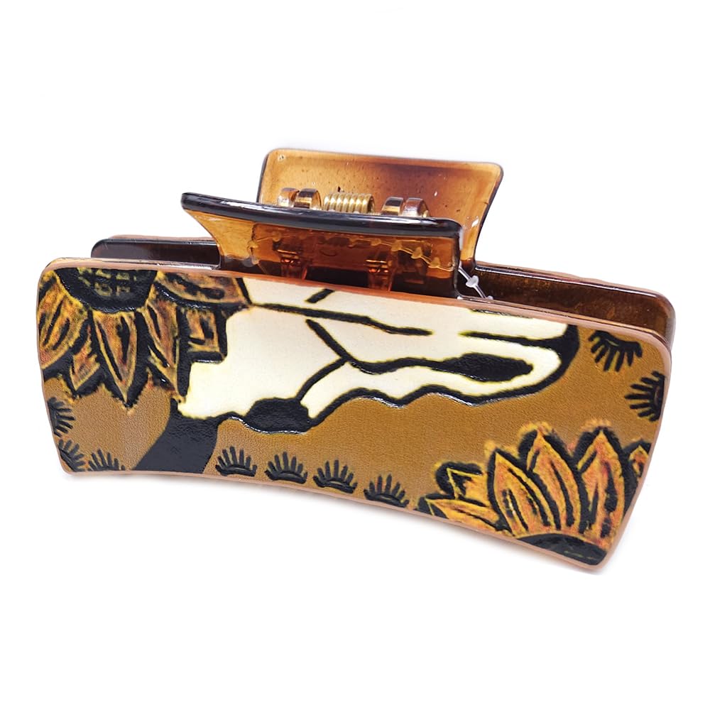 Emulily Western Tooled Steer Head 3.25 "Hair Claw Clips Navajo Boho