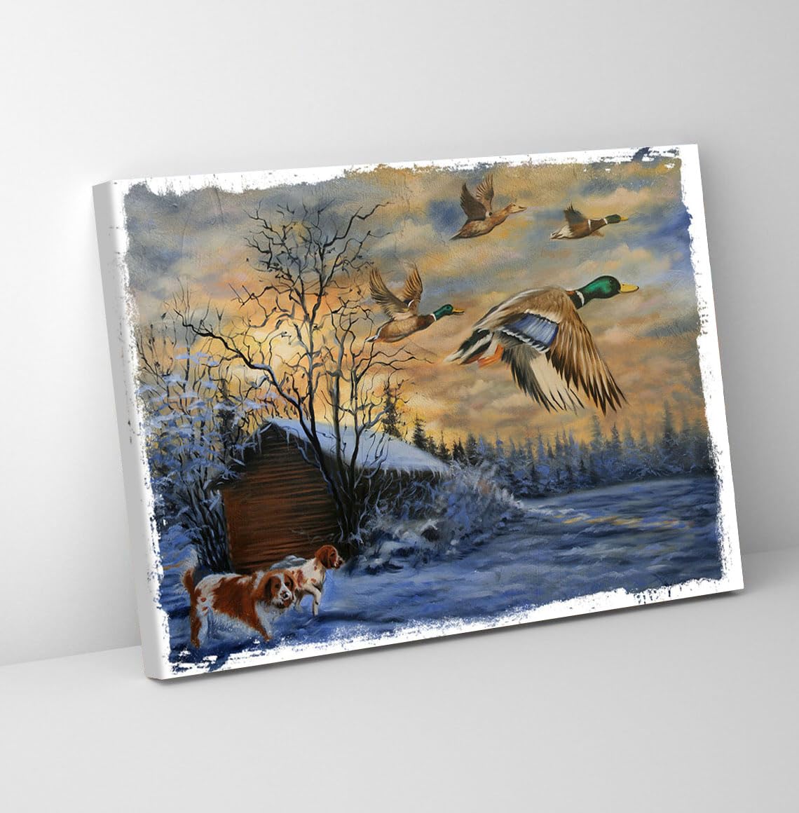 GADGETS WRAP Canvas Gallery Wrap Framed for Home Office Studio Living Room Decoration (11x9inch) - Dogs Running Ducks