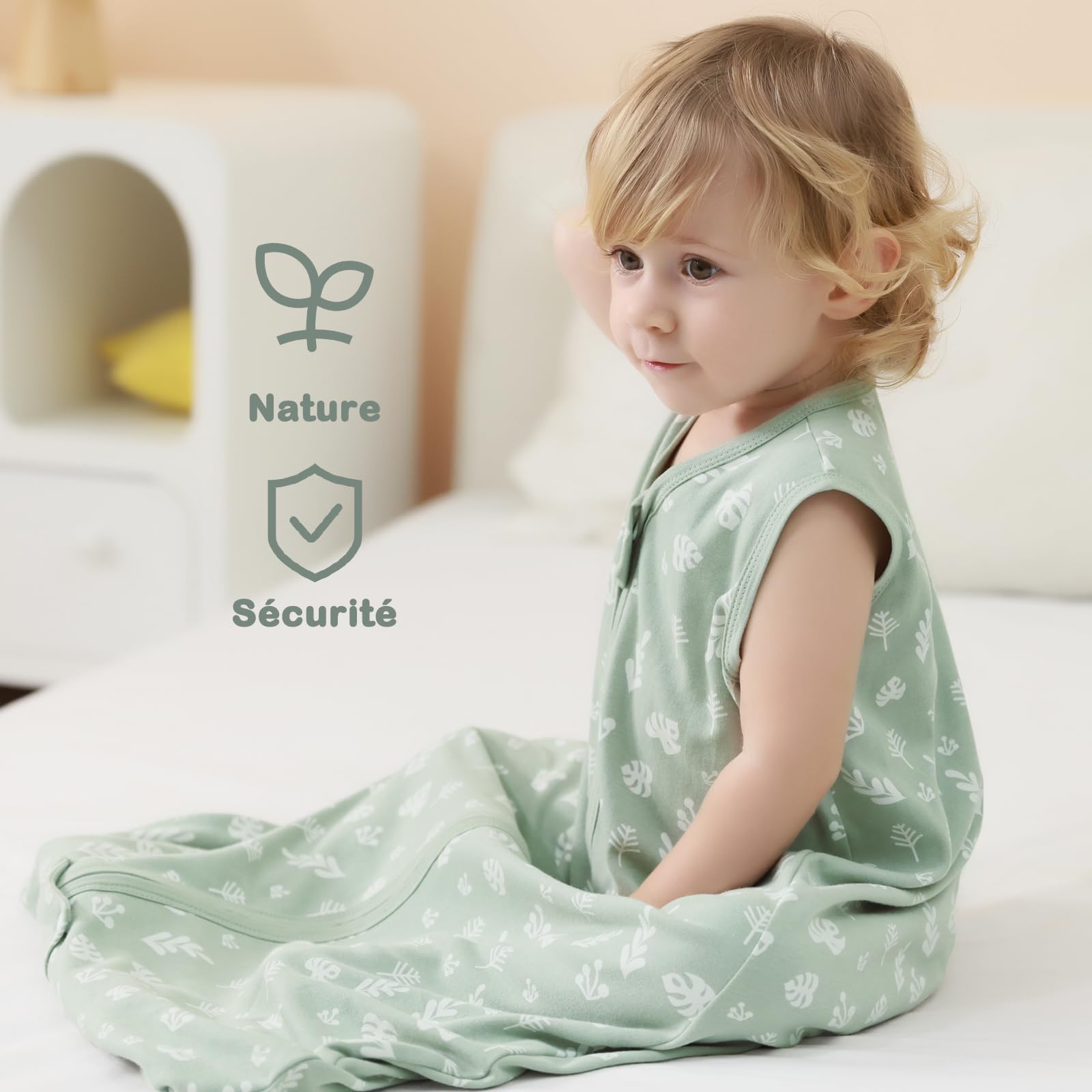 Mosebears 2 Paquets Gigoteuse d'été pour bébé 0,5 tog Turbulette 100% Coton Gigoteuse Respirante pour bébé(Green,18-24 Mois)