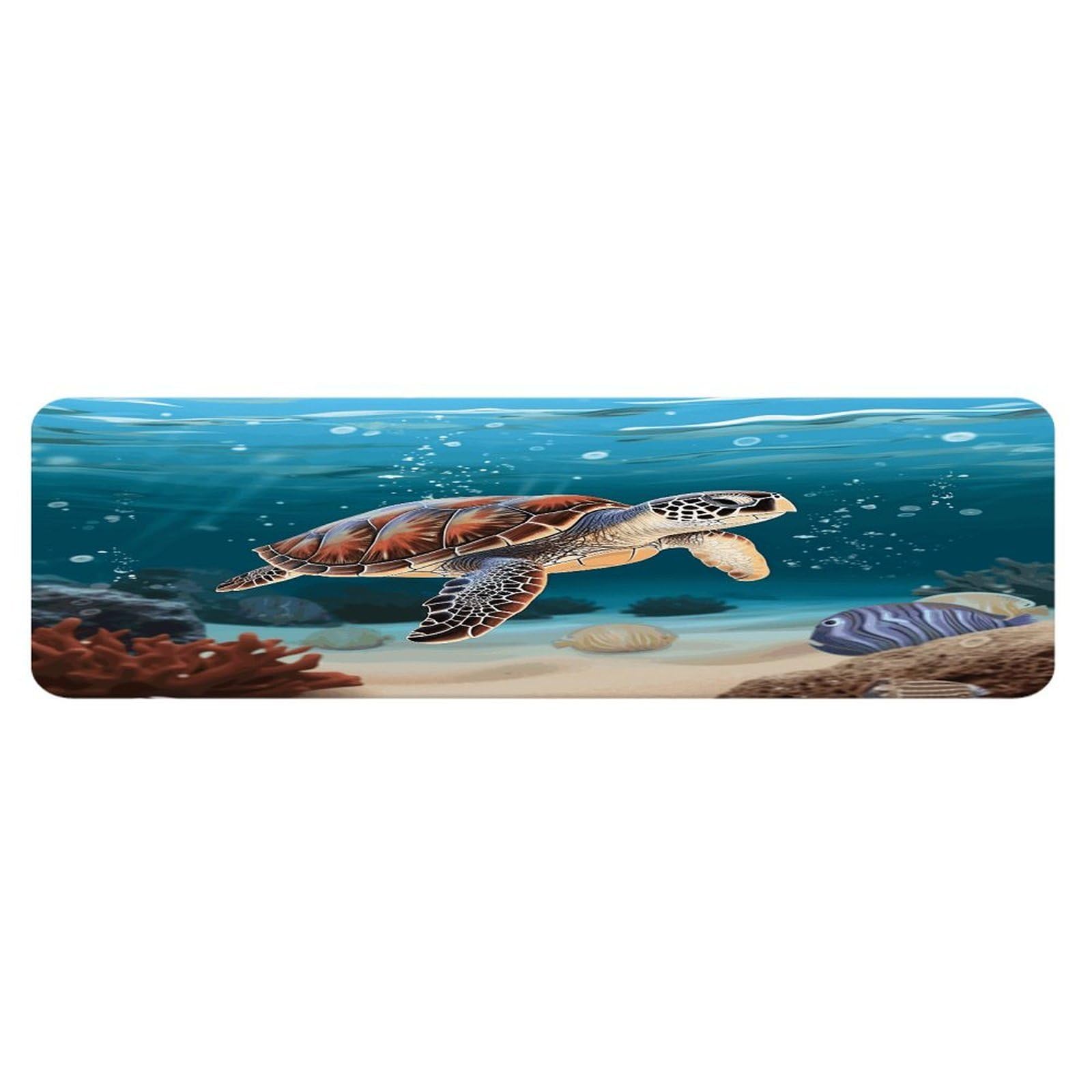 Alfombra de cocina de tortuga marina con acabado suave texturizado y reverso firme de 45x152 cm