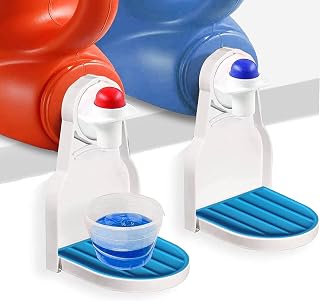Laundry Detergent Cup Holder with Silicone tray,2 Pack Laundry Detergent Drip Catcher Dispenser,Adjustable Holder Fits for Most Economic Sized liquid detergent and fabric softener container spouts,No Drips Or Spills, Easy Clean (Blue)