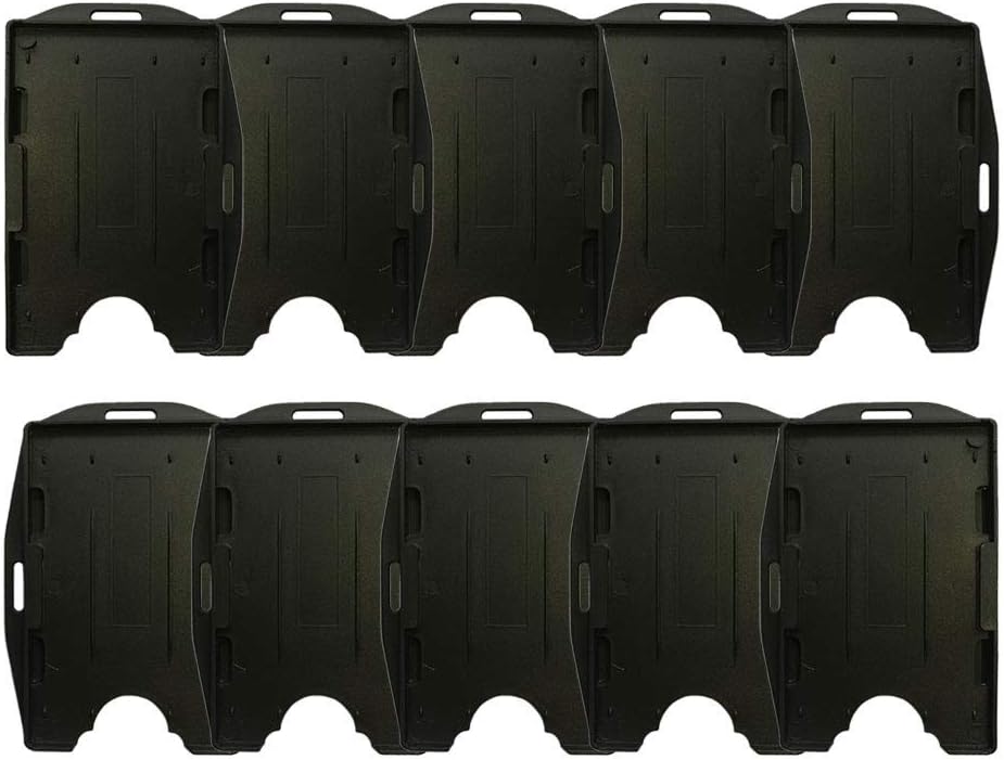 ID Badge Card Holder 2 Sided Open Face Hard Rigid Plastic Black Color Vertical or Horizontal Direction 10 Pack