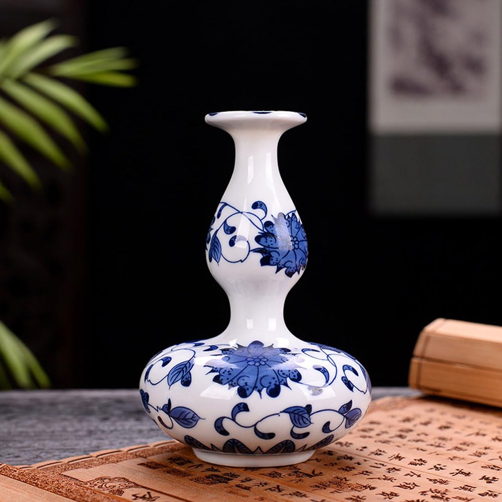 asdchZen Mini Vases Flower Decor Vintage Chinoiserie Flower Vase Blue And White Porcelain Vase Hydroponics Planter Flower Arrangement Container Dried Plant Holder Vase,E