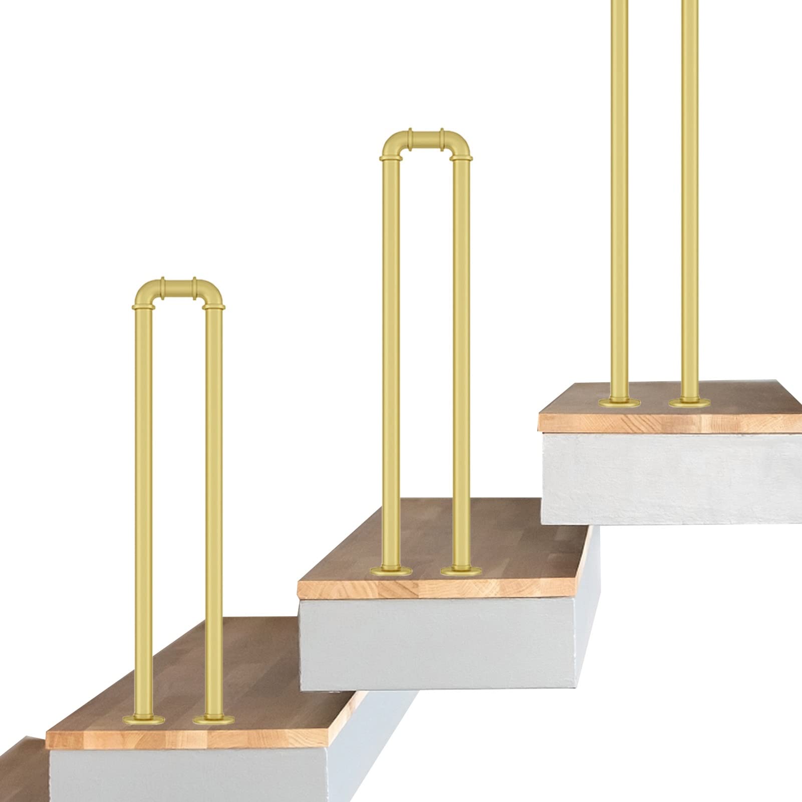 Meiiron U Type Staircase Handrails Bannister Support Stair Balustrade Floor Stair Step Mounted Hand Rail for Indoor Stairs/Concrete Steps - 1PC (Color : Gold, Size : 90cm(35.4"))