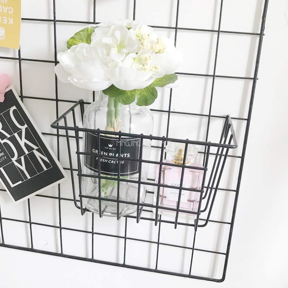 ANZOME Grid Basket, Wire Wall Basket with Hook, Wall Mount Organizer for Grid Panel, Wire Storage Shelf Rack for Home Supplies, Wall Decor(Black)