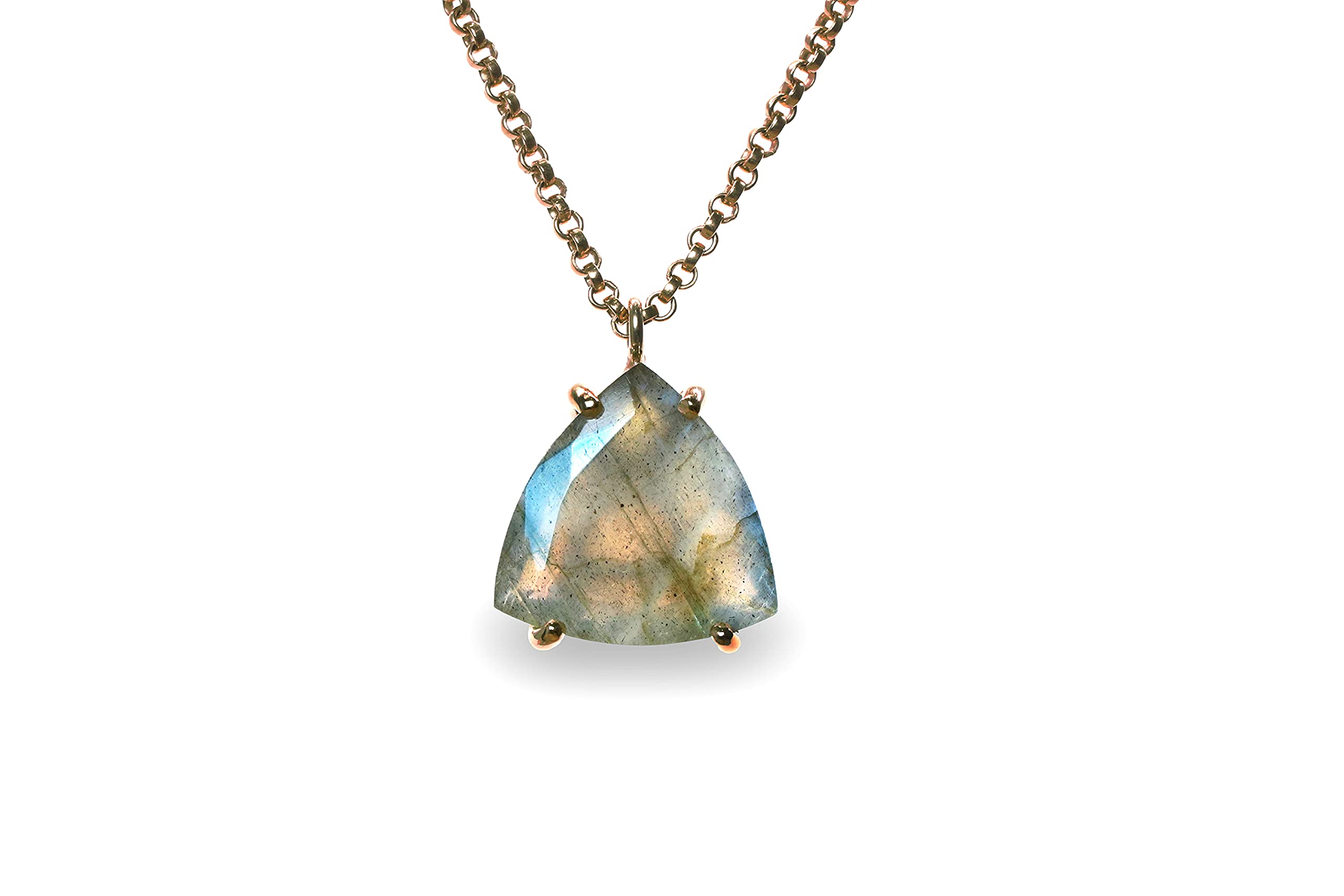 Collar Artesanal de Labradorita Triangular 18mm - Collar de Cristal Azul Curativo Luminiscente - Joyas Únicas de Piedras y Cristales a Medida - Hecho a Mano
