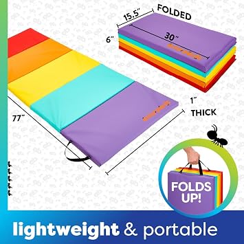 Tumbling Mat – Gymnastics Mat, Easy to Clean Gym Mat, Sturdy, Foldable Tumbling Mat for Kids, Padded, Lightweight, Portable, Carrying Handle, Gymnastics Equipment for Activity Play