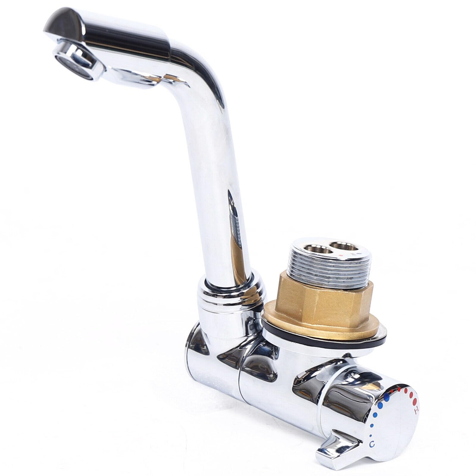 Compact Folding Faucet for RV Caravan Camper, Kitchen Solid Matel 360 Rotation Faucet w/Hoses, Cold Hot Water Mixer Faucet, Copper Silver Tap