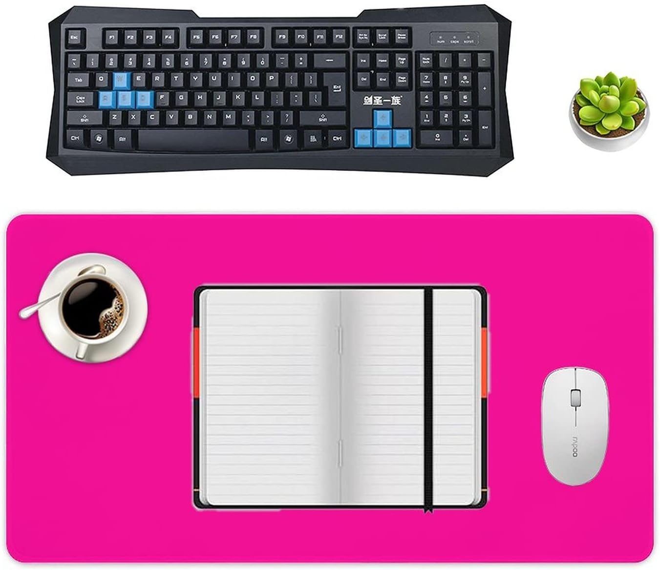 Desk Mat Large Mouse Pads with Stitched Edge, Modern Solid Color Hot Pink Desk Pad Gaming Writing Mat for Computer Keyboard & Office Desktop 16" x 30"