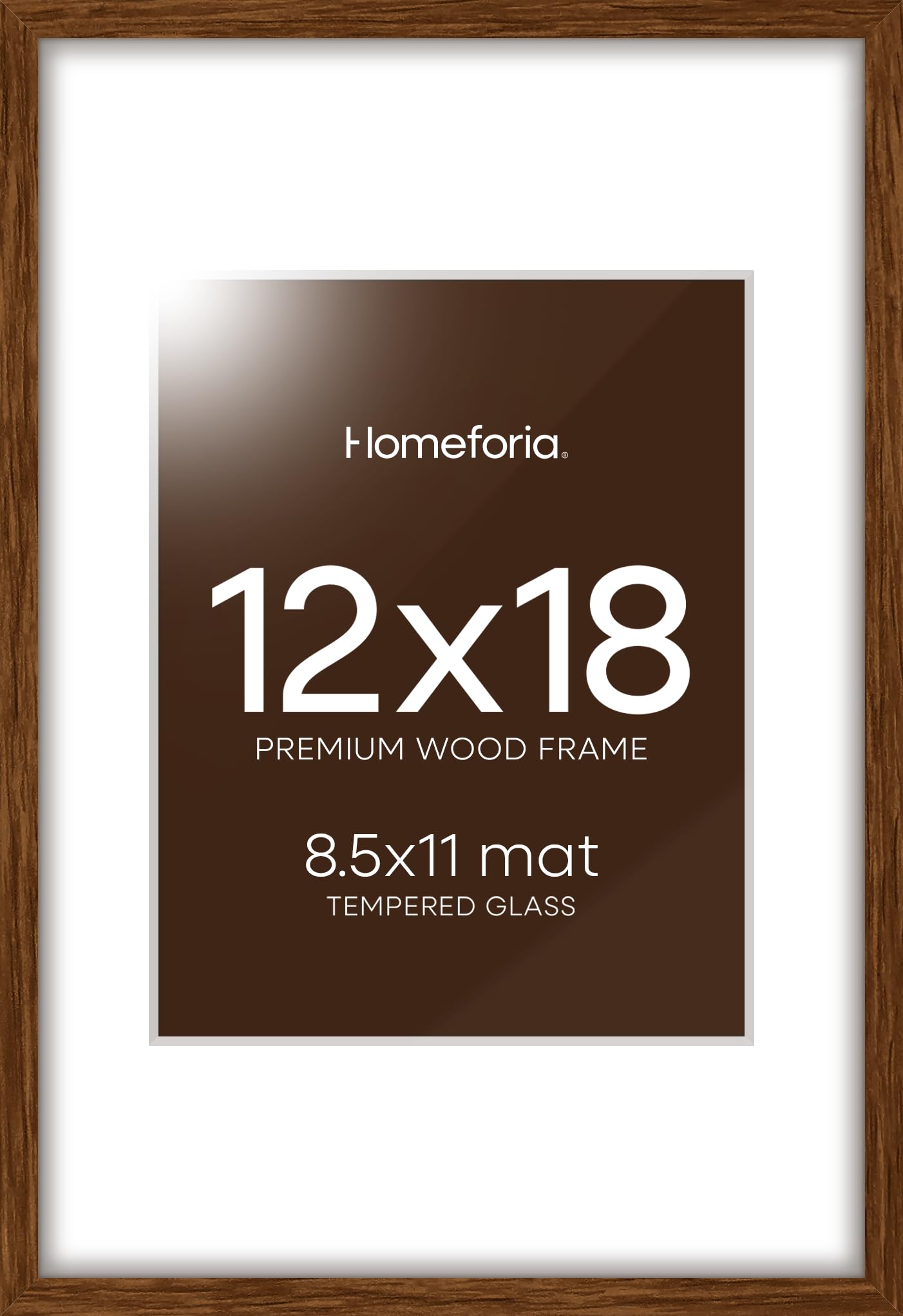 Homeforia 12x18 Brown Oak Picture Frame, High-End Wood, 8.5x11 Mat, Glass