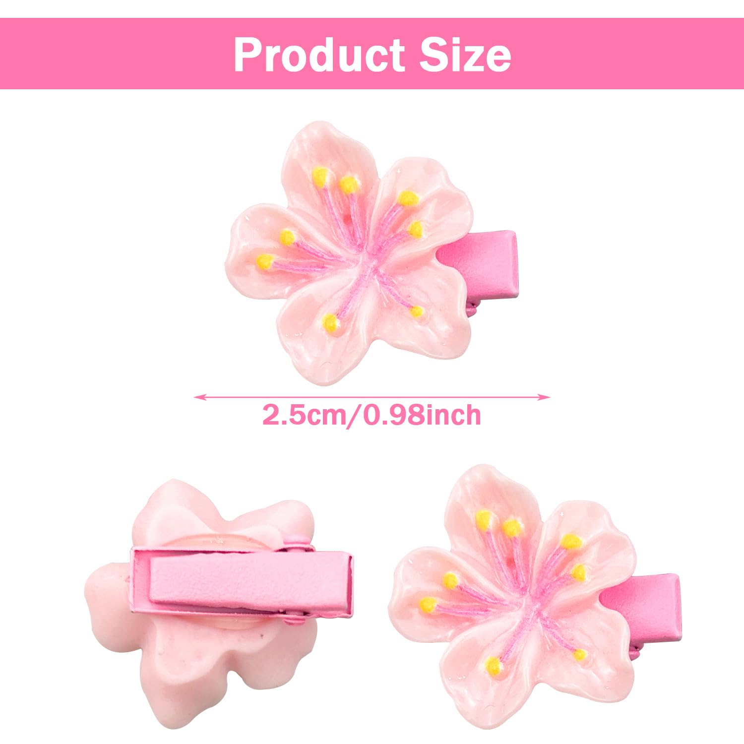 20PCS Girls Hair Accessories, Pink Mini Flower Hair Clips - Image 2