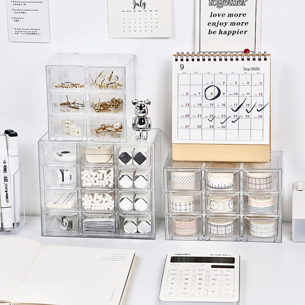 Koomiao Aufbewahrungsbox Plastik 6/9/12 Schubladen,Mini Sortierboxen Kleinteilemagazin,Klein Schubladenbox Kunststoff Desktop Aufbewahrung Organizer für Kosmetik Schmuck Schreibwaren (12 Schubladen)