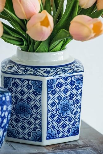 Miniatura 4 de T2 Concept - Juego de 3 tarros de jengibre decorativos orientales, azul y blanco, 100% porcelana, patrón floral A 4.5 x 6 pulgadas de profundidad x