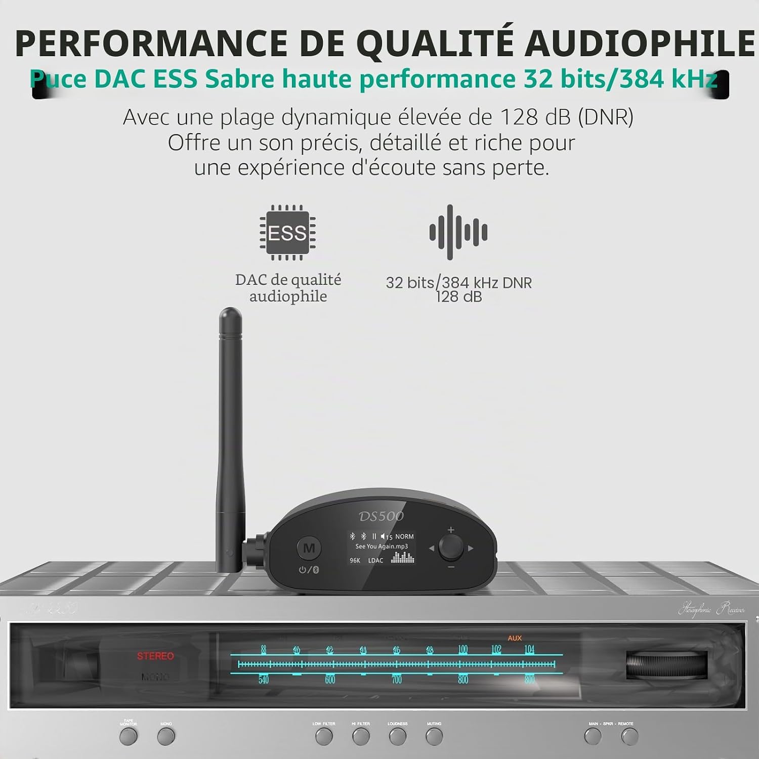 1Mii DS500 Récepteur Bluetooth HiFi LDAC pour chaîne stéréo, DAC