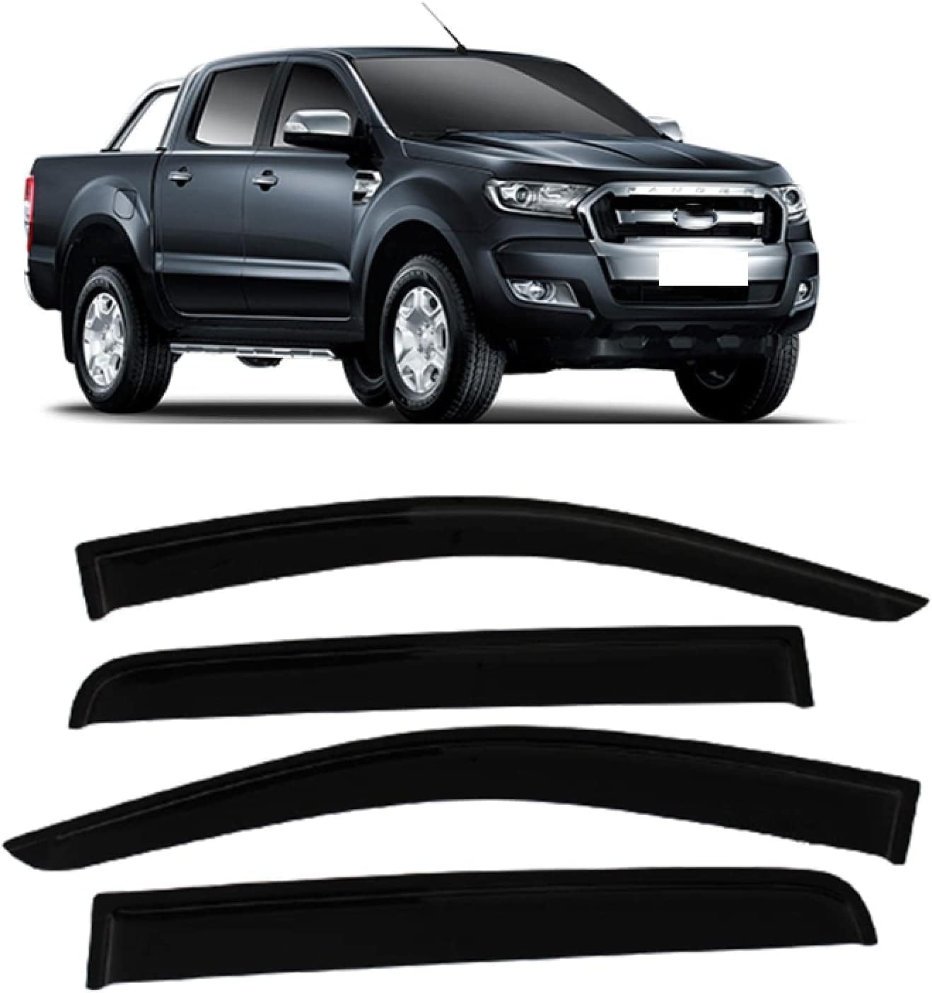 PANXUC Car Wind Deflectors for Ford Ranger Wildtrak T6 T7 T8 2012-2018 2019 2020 2021, Side Window Wind Rain Deflector Window Visor Sun Rain Guard Smoke Guards