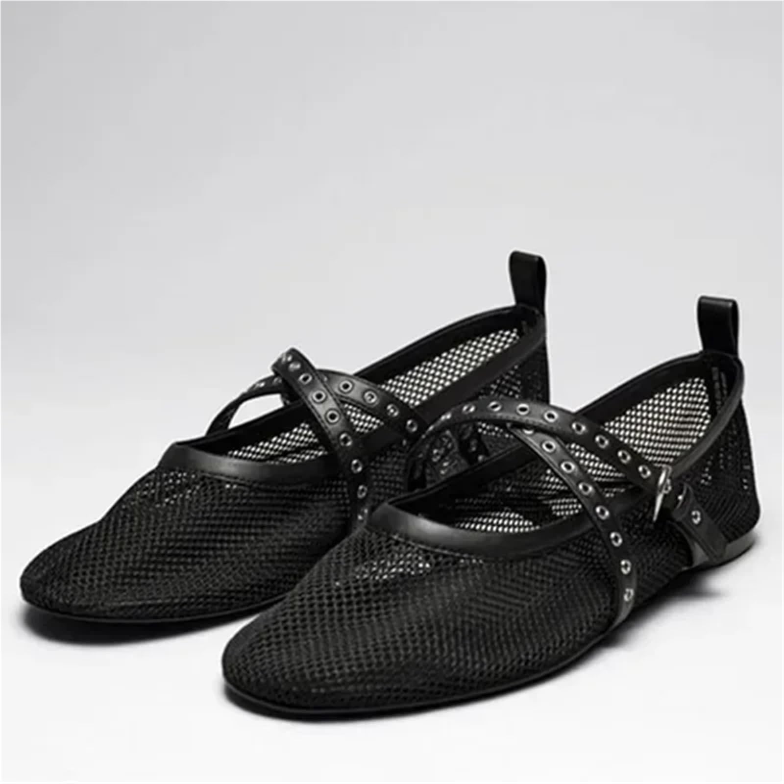 Mesh-Ballerinas Damenmode Leder Schnalle Riemen Hohl Sommer Leicht Komfort Strand Sandalen Für Damen