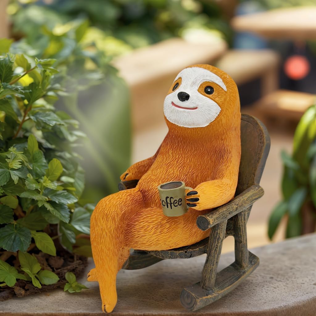 Sloth on Rocking Chair Resin Statue Figurine Bookshelves Window Sill Decor image 5