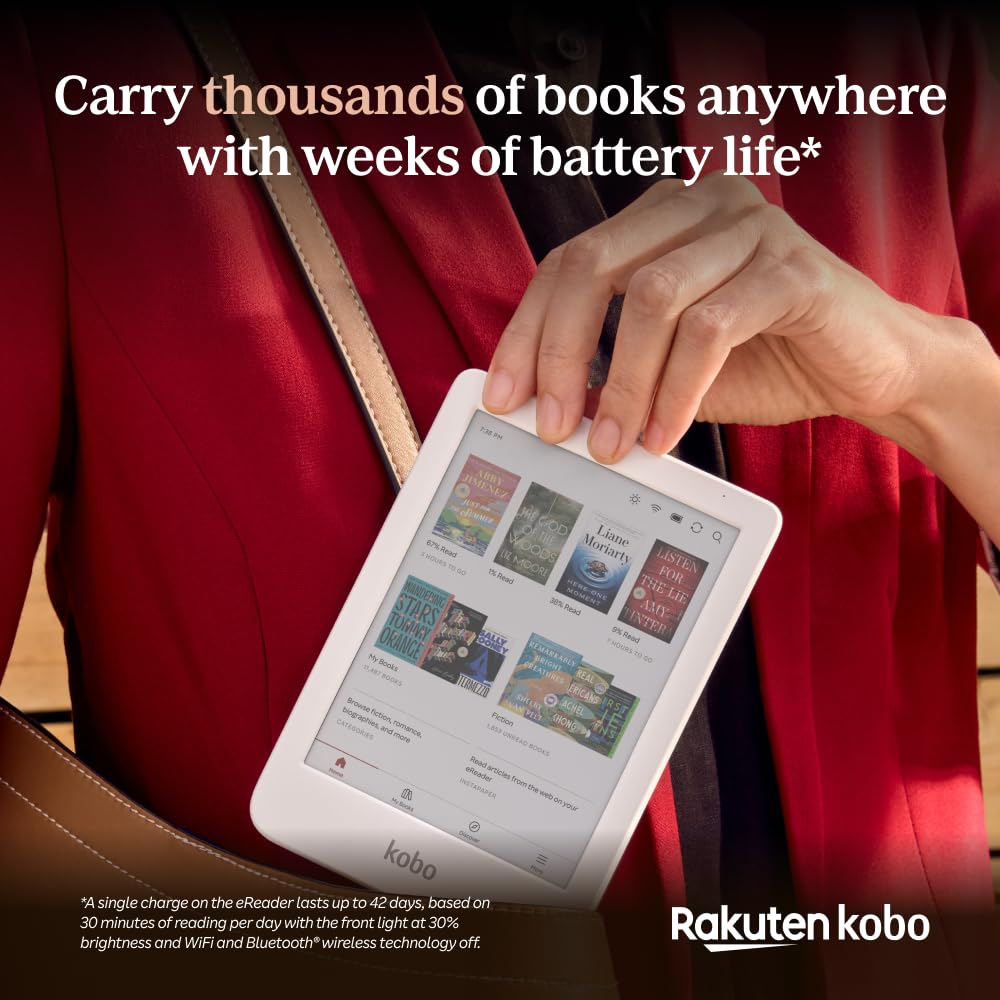 Kobo Clara Colour | Colour eReader | 6” Glare-Free Colour E Ink Kaleido™ 3 Display | Dark Mode Option | Waterproof | Audiobooks | 16GB of Storage | White