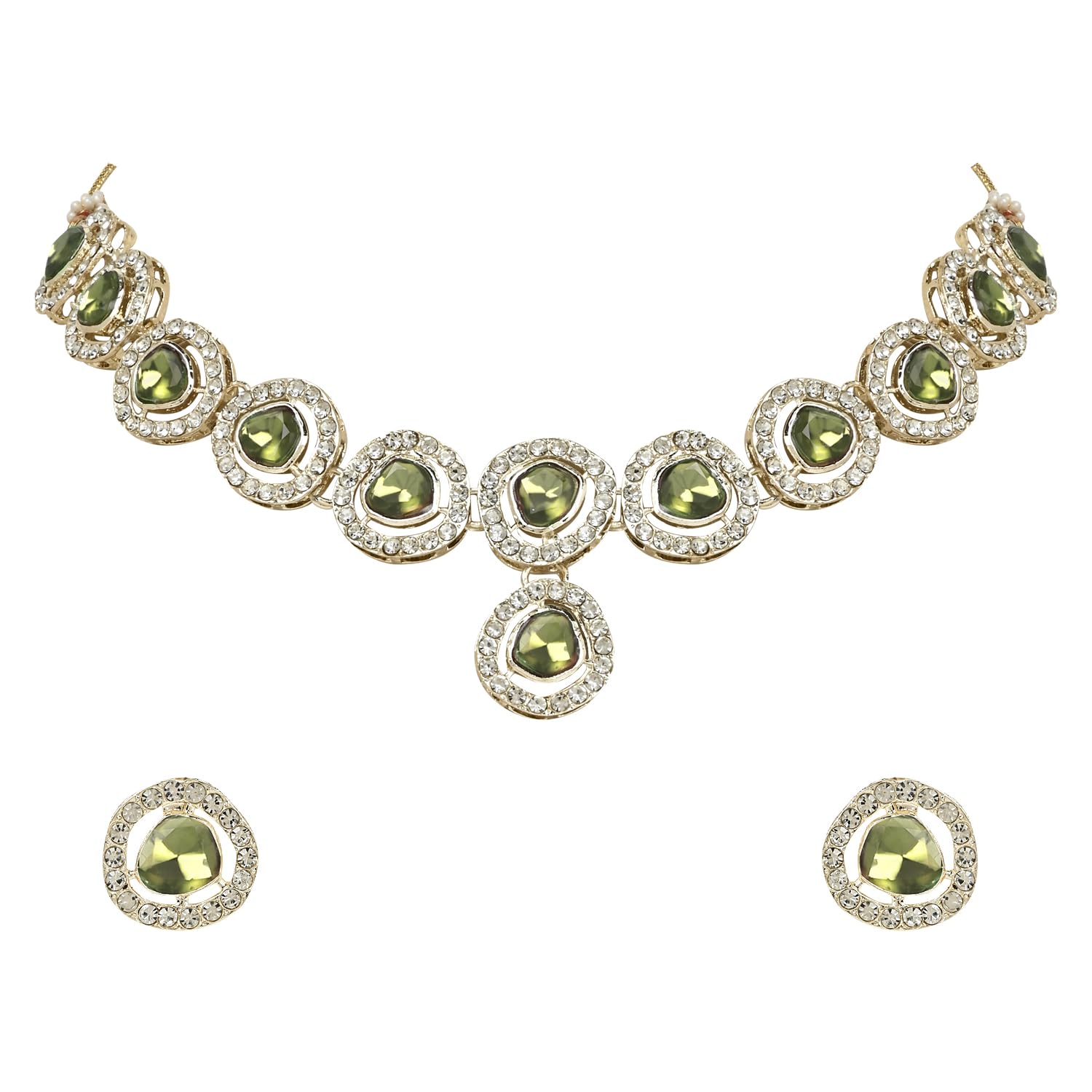 I JewelsGold Plated Traditional Stone Choker Necklace Jewellery With Earring Set For Women/Girls