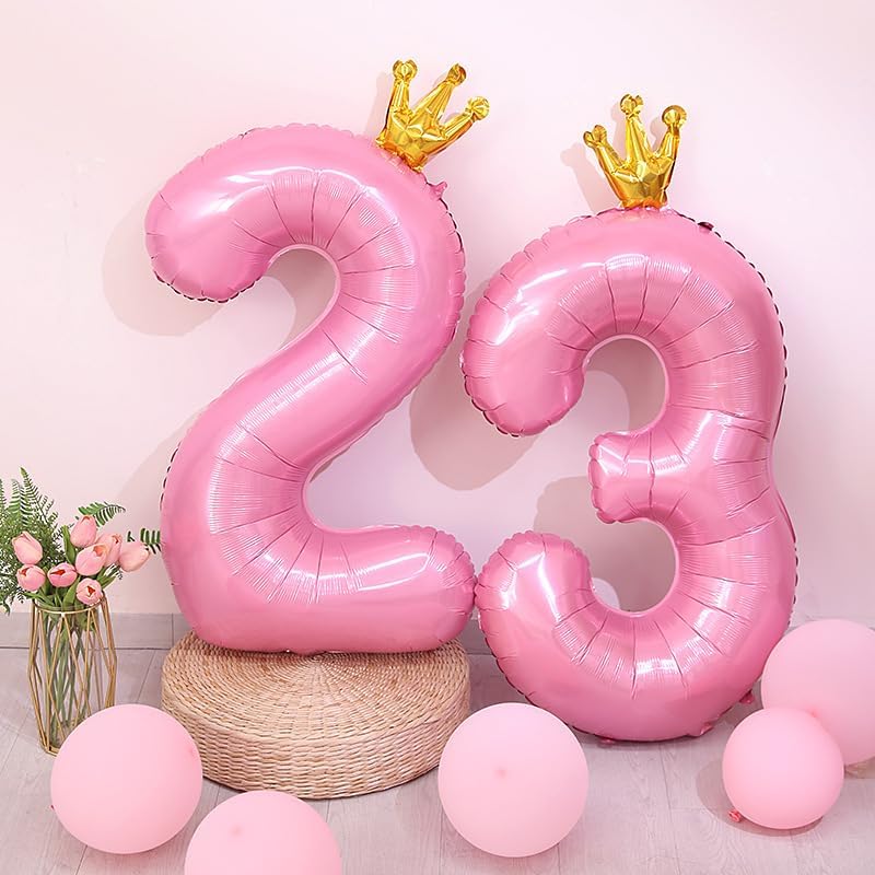 Miniatura 9 de Globo gigante rosa del número 10 con corona, globo grande de 40 pulgadas de aluminio rosa claro de Mylar para helio número diez para decoraciones de
