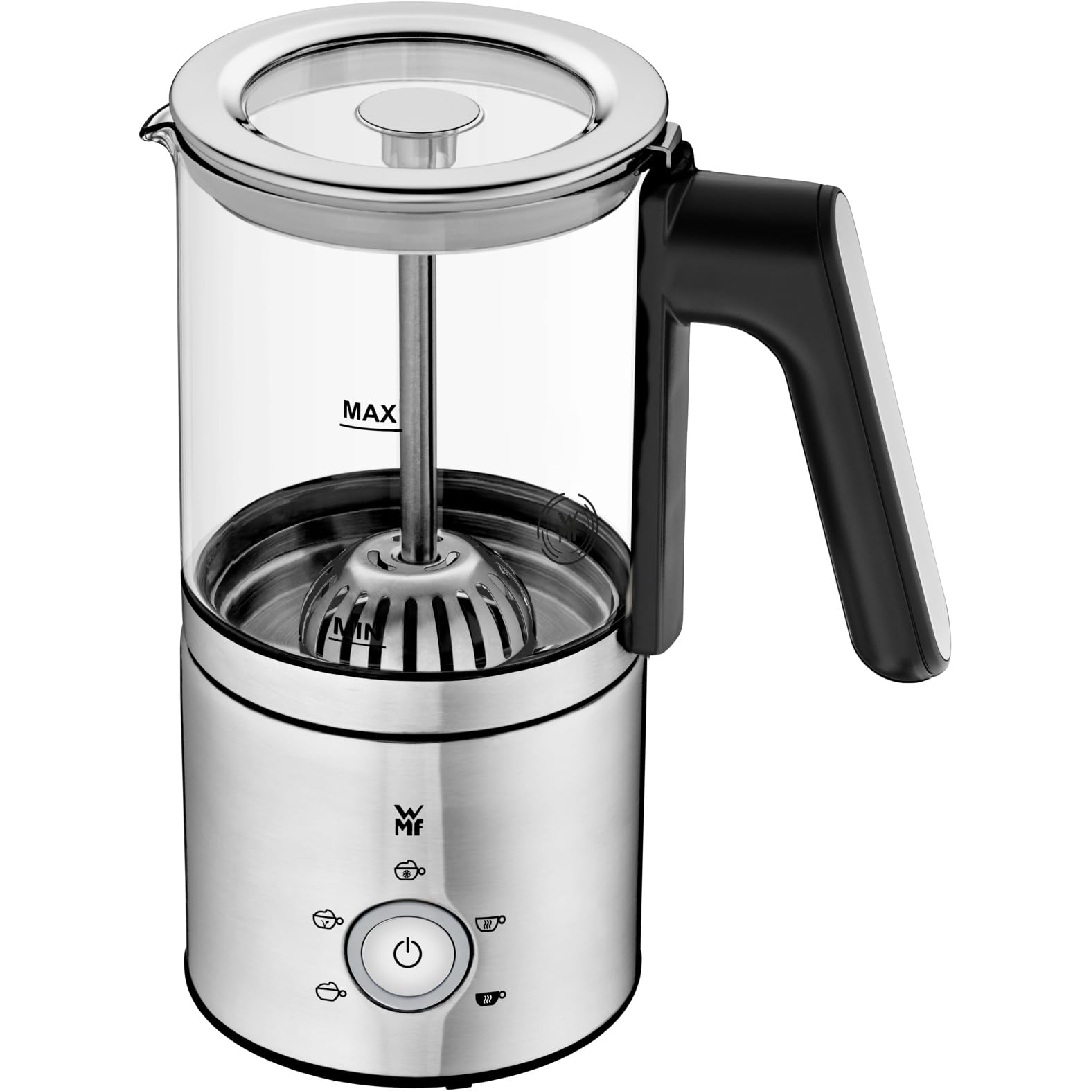 WMF Lono - Espumador de leche de cristal eléctrico, 150-250 ml, 650 W, batidora de frape, pantalla táctil, para espuma de leche caliente y fría, leche caliente, calentador de leche, cacao, chocolate