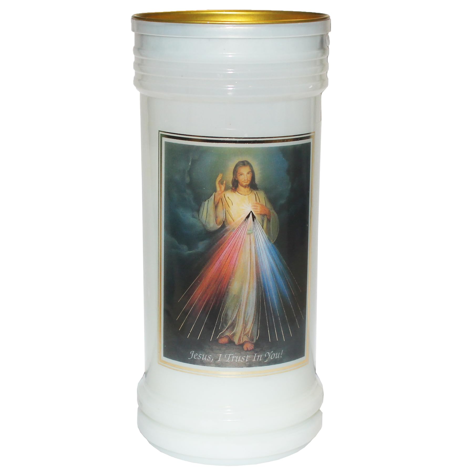 72 Hour Burn Candle in Holder 15cm White Candle (Divine Mercy, Jesus I Trust in You 9067)