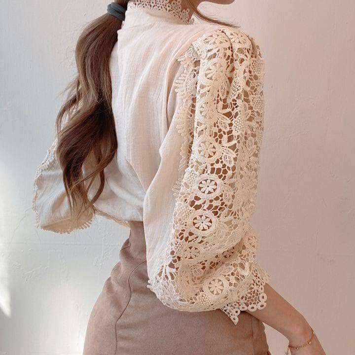 Women Vintage Lace Floral Shirt Elegant Boho Button Down Long Sleeve Victorian Blouse Dressy Casual Fashion Top - Image 3