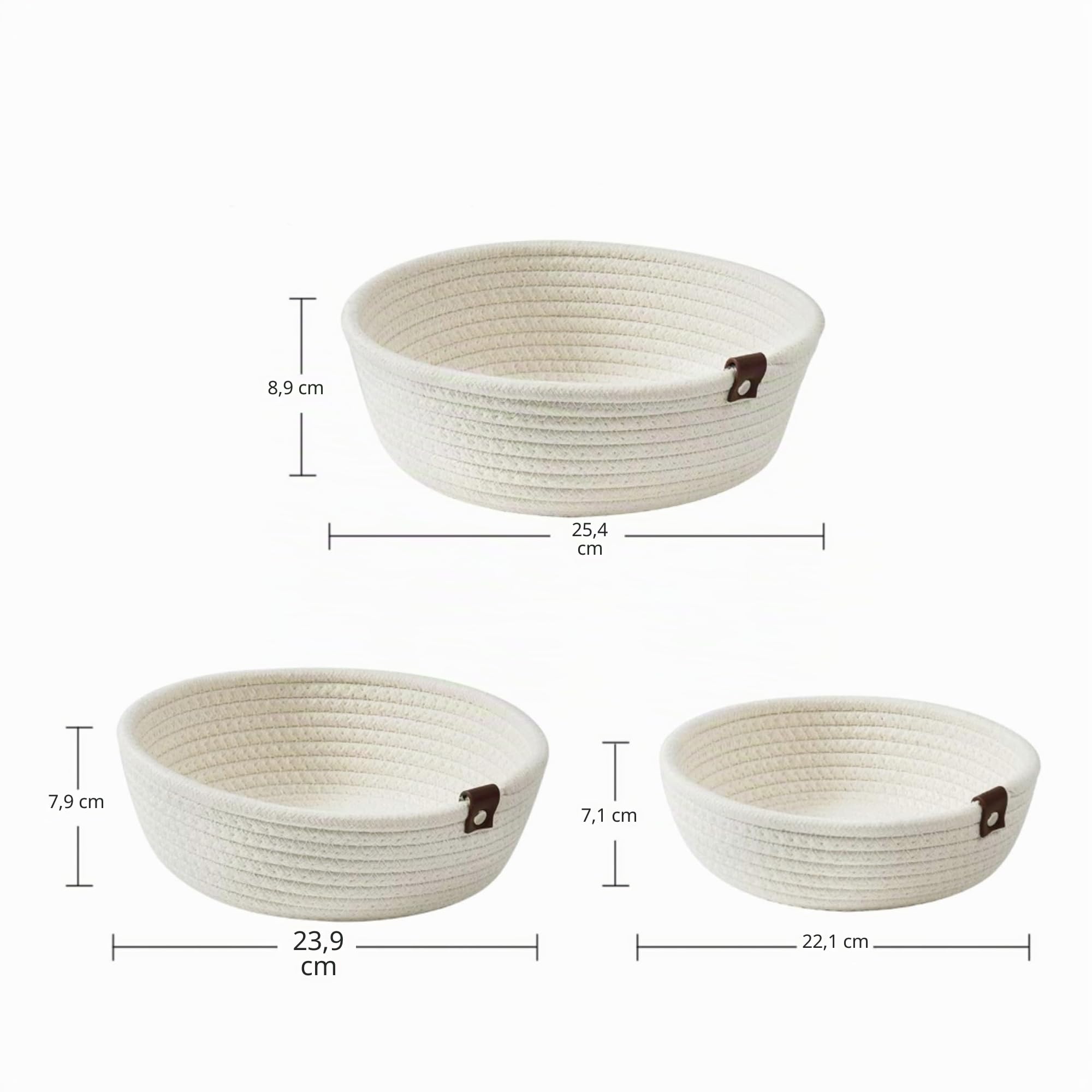Cestini Portaoggetti in Cotone - Set 3 Cestini Organizzatori Multiuso per Neonato, Bagno e Cucina - Cestini Portaoggetti per Fasciatoio, Giochi, Cosmetici, Chiavi e Telecomandi - ASTEER HOME (Bianco)