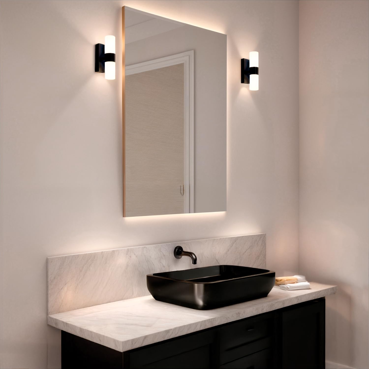 LEDKIA LIGHTING Aplique de Pared Baño Aluminio y PC Arvery Negro Decoración Salón, Habitación, Dormitorio