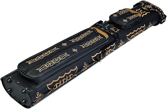 3B5S Hard Billiard Cue Case, 3 Butts + 5 Shafts, 58" Max, PU Leather, 4 Zip Pockets, Adjustable Straps Brown
