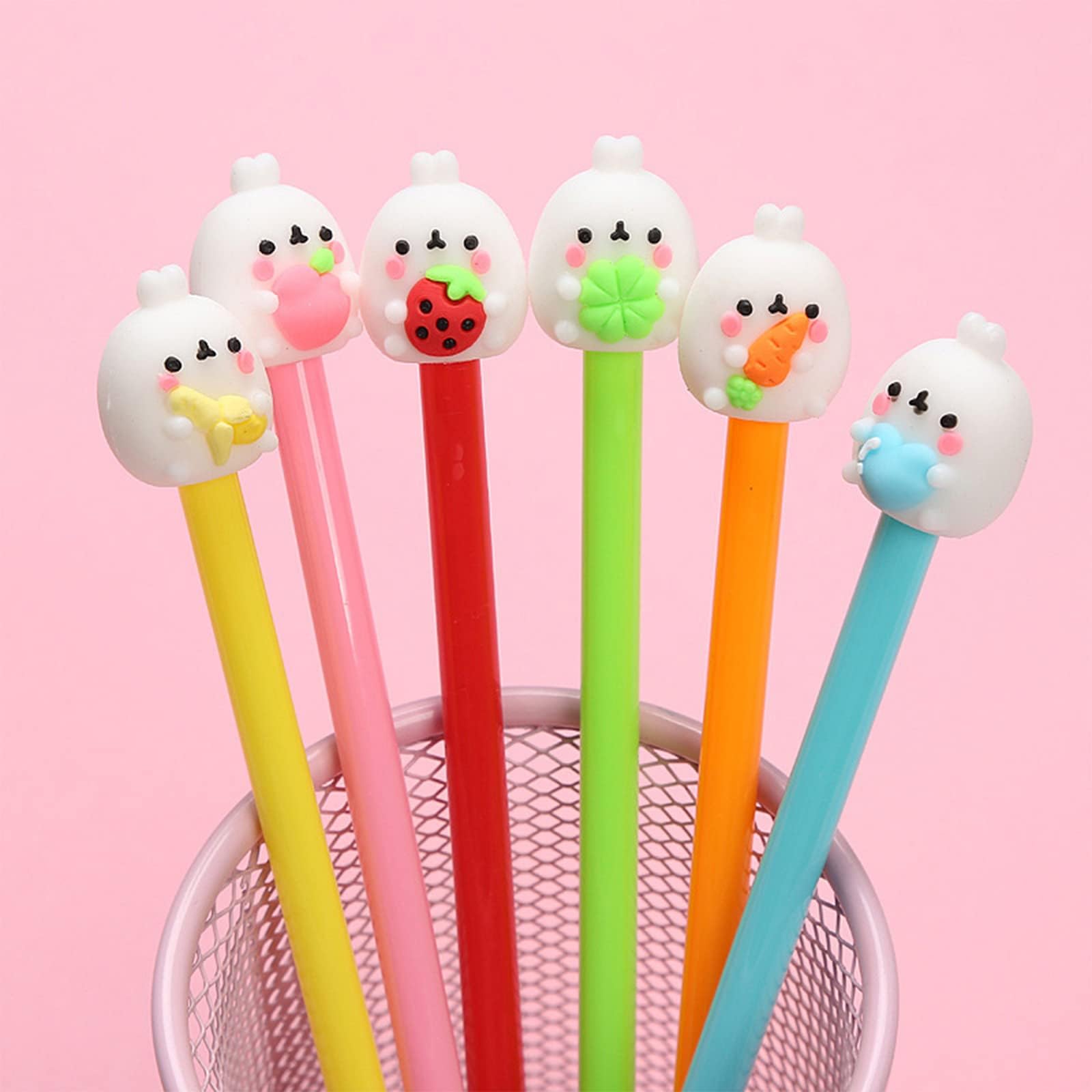 KRIZJUES Cartoon Animal Pens, Fruit Cute Gel Ink Pen Fun Pens Stationery, Boys and Girls Suitable for Use In Offices Schools Gifts Children Teachers Black Refill 0.5mm, 12 Count (Pack of 1)
