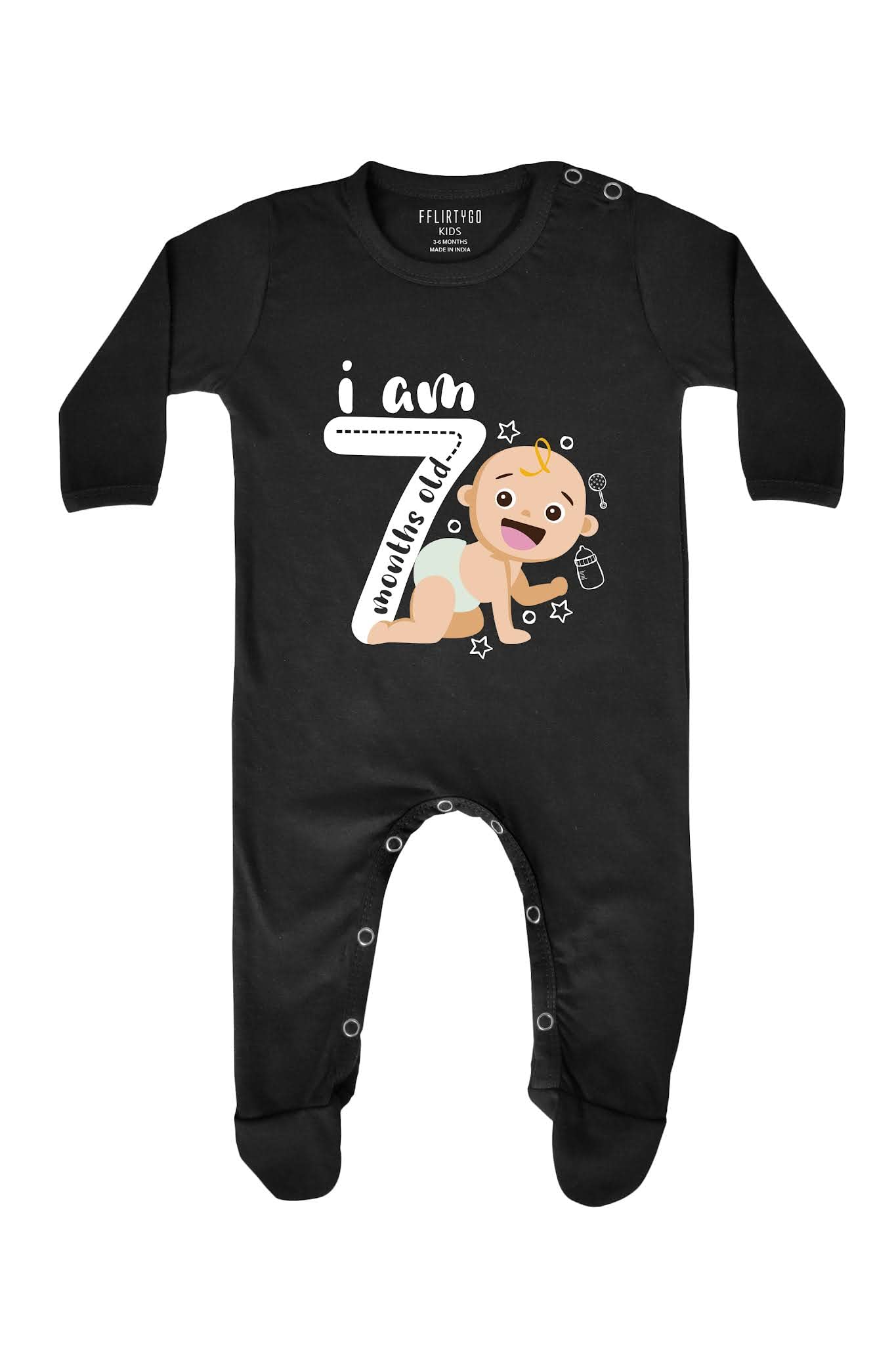 Fflirtygo Seven Month Birthday Special Unisex Baby Romper Full Sleeve with Booties/Onesies/Body Suit/Sleepsuit/Jumpsuit Full Rompers