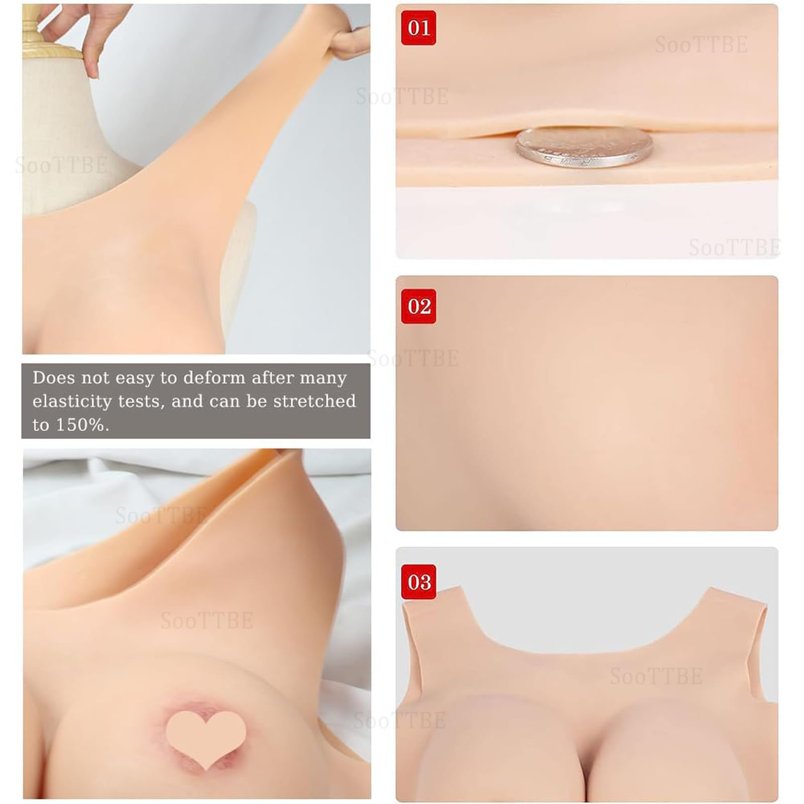 Pettorale in Silicone Pieno Coppa B-E Seno Realistico Girocollo Stile Morbido Potenziatore di Tette Finte per Cosplay Crossdresser
