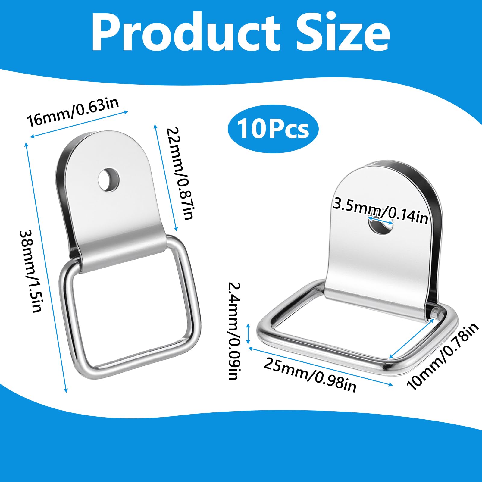 Lot de 10 anneaux d'arrimage en forme de D - En acier inoxydable - Robustes - Charge maximale : 30 kg - Pour empêcher la charge ou les objets de glisser