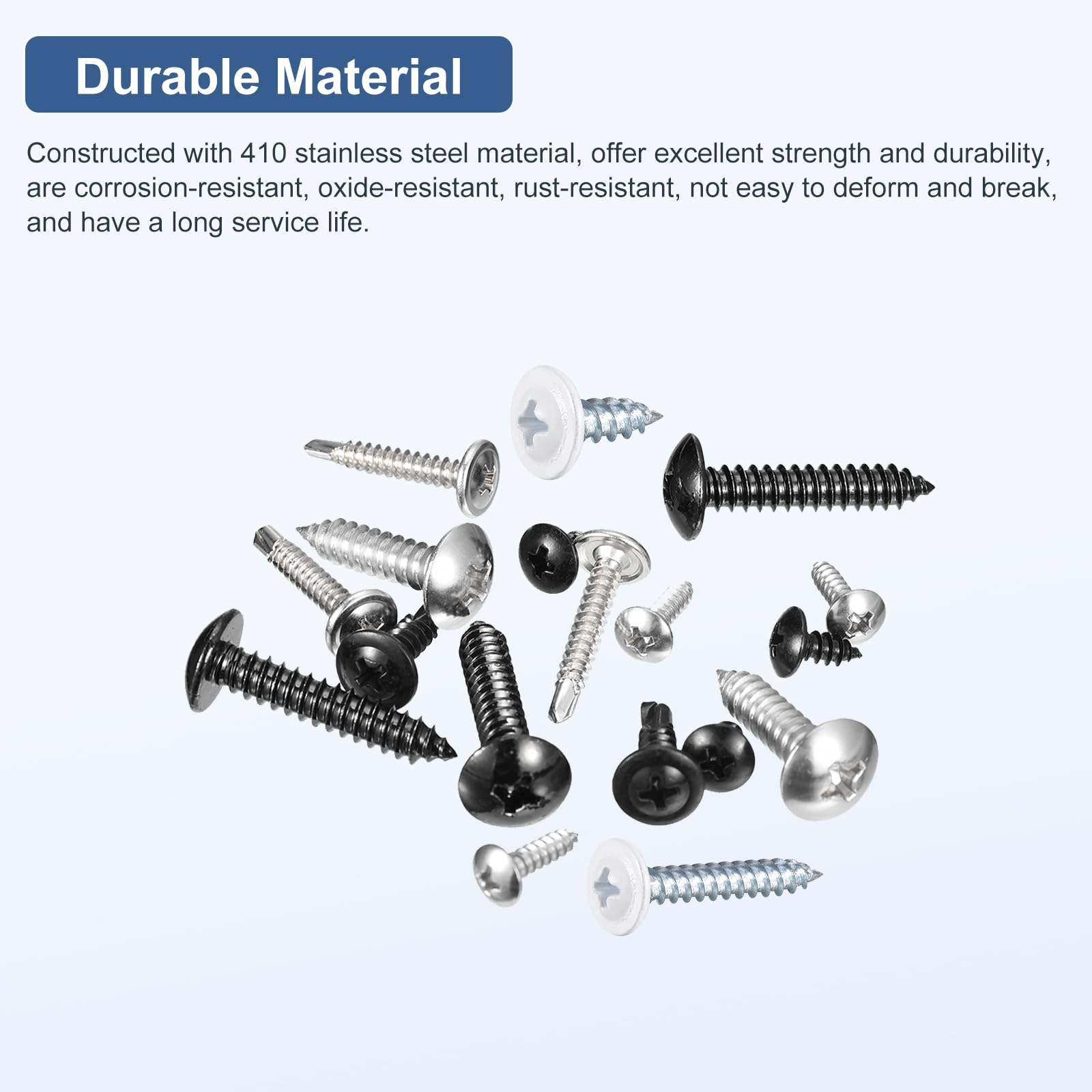 QUARKZMAN 480Pz Kit Viti Autofilettanti A Testa Piatta Phillips #8×1/2" A 1", Acciaio Al Carbonio Alta Resistenza Viti Rapide Per Legno, Metallo, Plastica