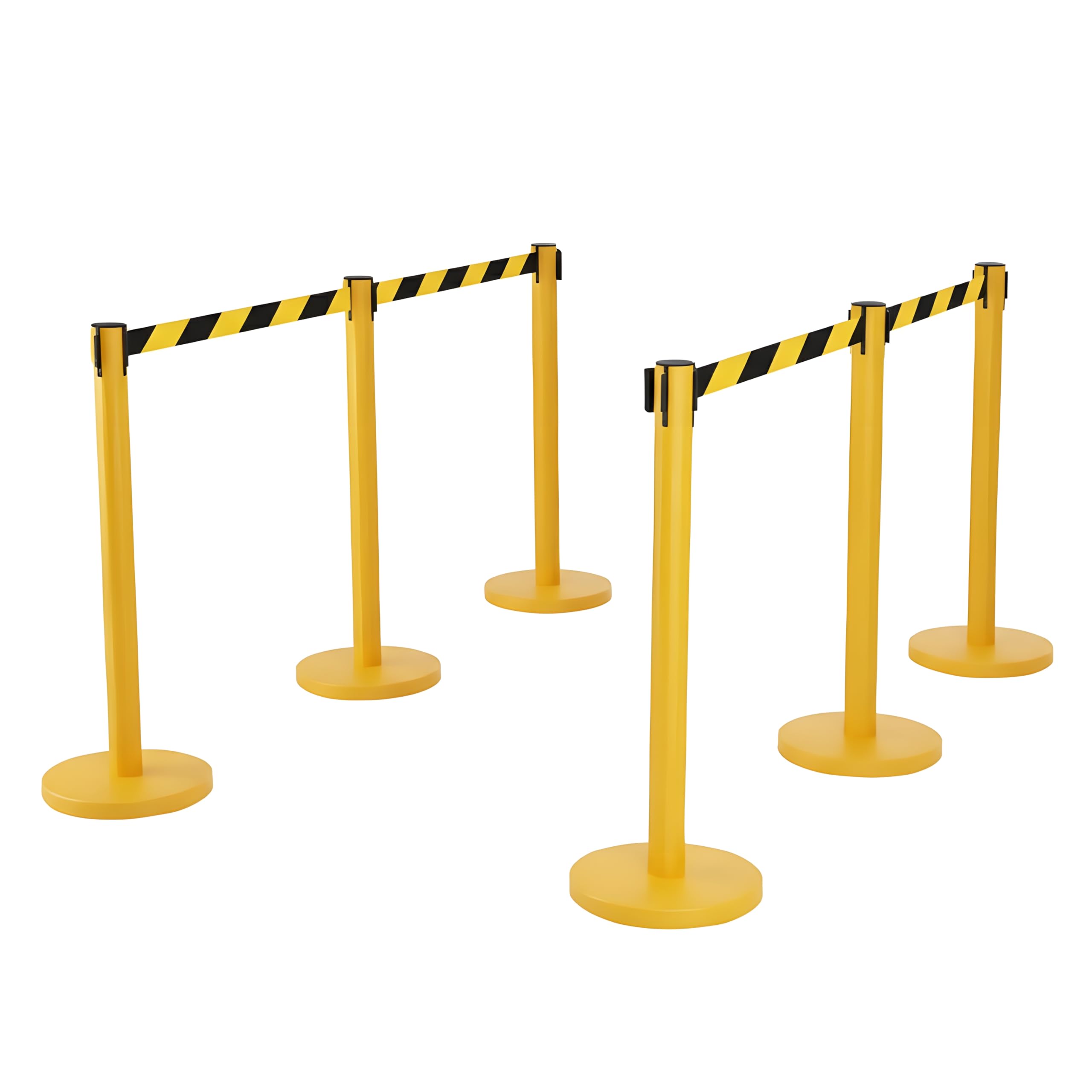 Lot de 2 barrières de ceinture rétractables de 3 m – Poteau en acier robuste pour le contrôle des files d'attente et de la foule – Barrière de sécurité rétractable autoportante durable (poteau jaune