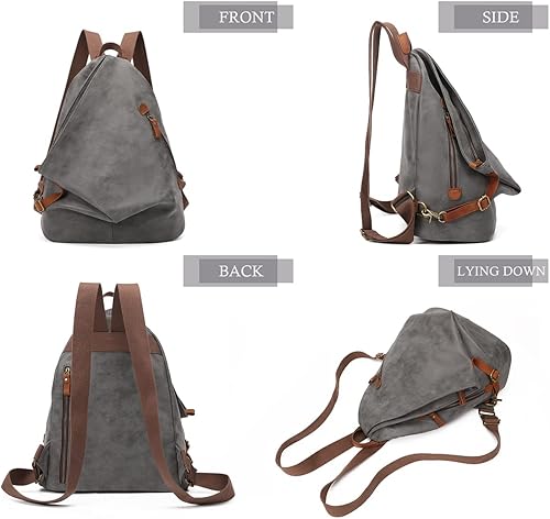 Miniatura 9 de KL928 Mochila vintage de lona  Mochila grande informal para viajes al aire libre, mochila de senderismo para hombres y mujeres, gris