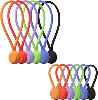 Magnetic Cable Ties,Snap on Magnetic Cord Ties, Reusable Silicone Twist Ties for Bundling and Organizing Cable & Cord.Holding Stuff, Fridge Magnets. Can Be Used in Many Ways (6 Colors - 12 Pack)