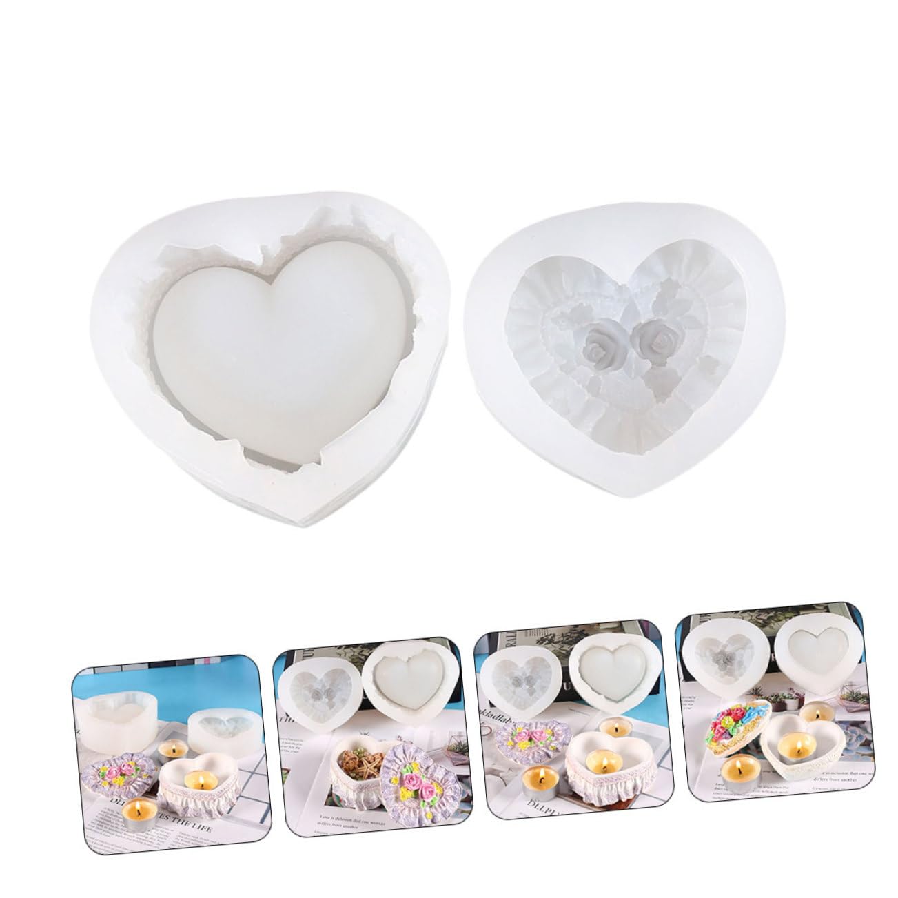 Operitacx Stampo in Silicone per Scatola Fai da Te a Forma di Cuore e Rosa, Materiale Resistente e Facile da Pulire, per Artigianato DIY e Creazioni Uniche