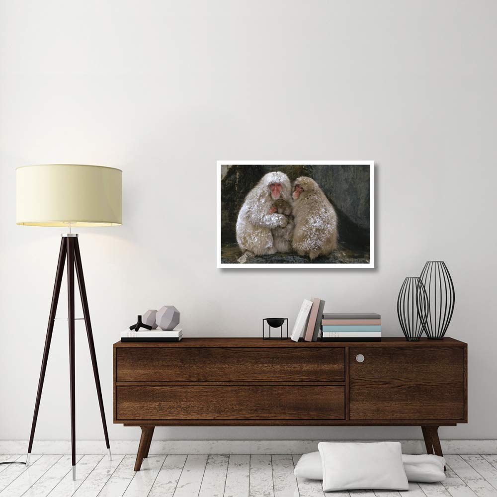 Artworks Italia Japonais Macaque Famille mêlée pour la chaleur, Japan-Paper Art 96,5 x 66 cm