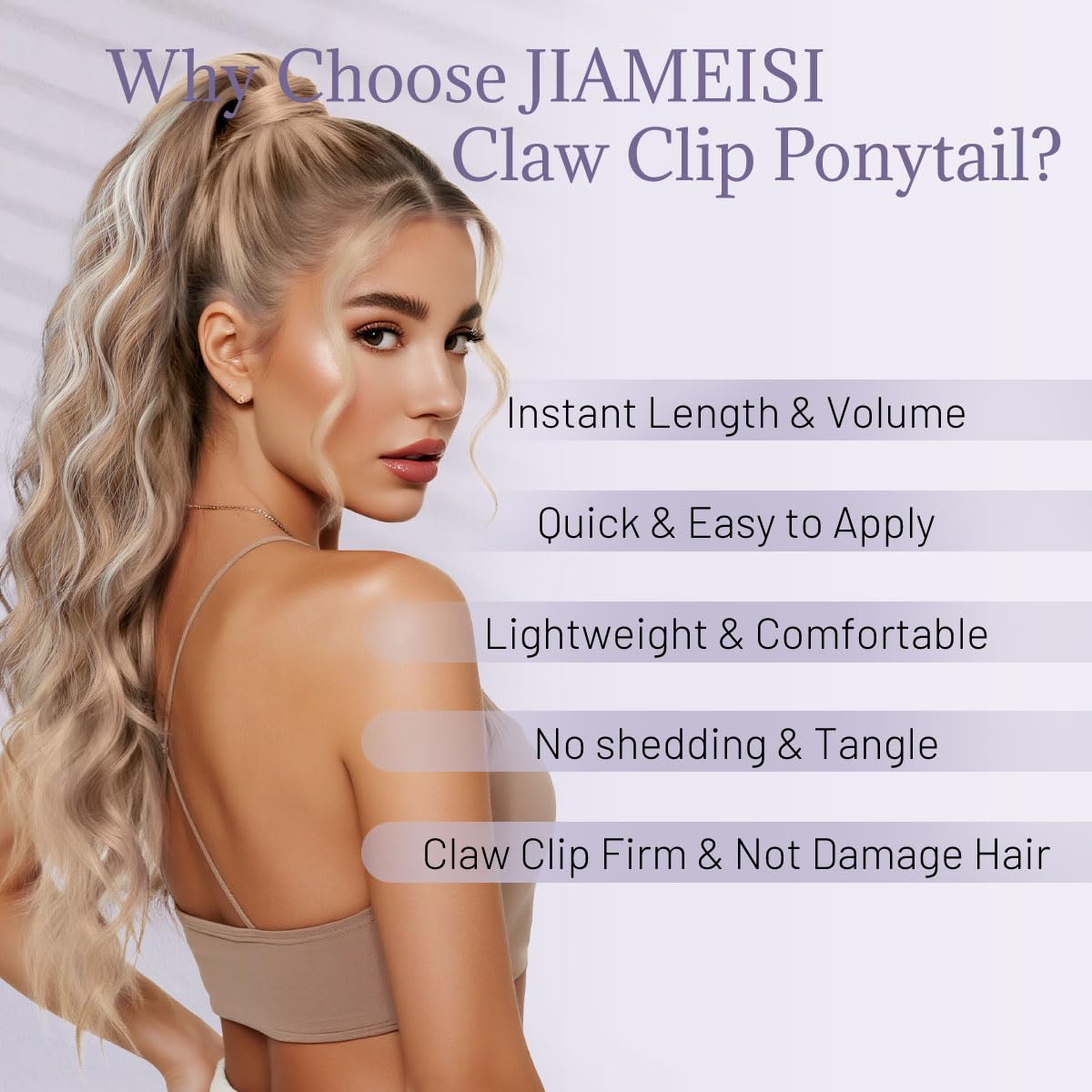 JIAMEISI Ponytail Extension 18 Inch Claw Clip Ponytail Hair Extensions Long Curly Wavy Highlight Clip in Pony Tails Extension Synthetic Fluffy Hairpiece for Women (Honey Gold Mixed Light Blonde) - Image 2