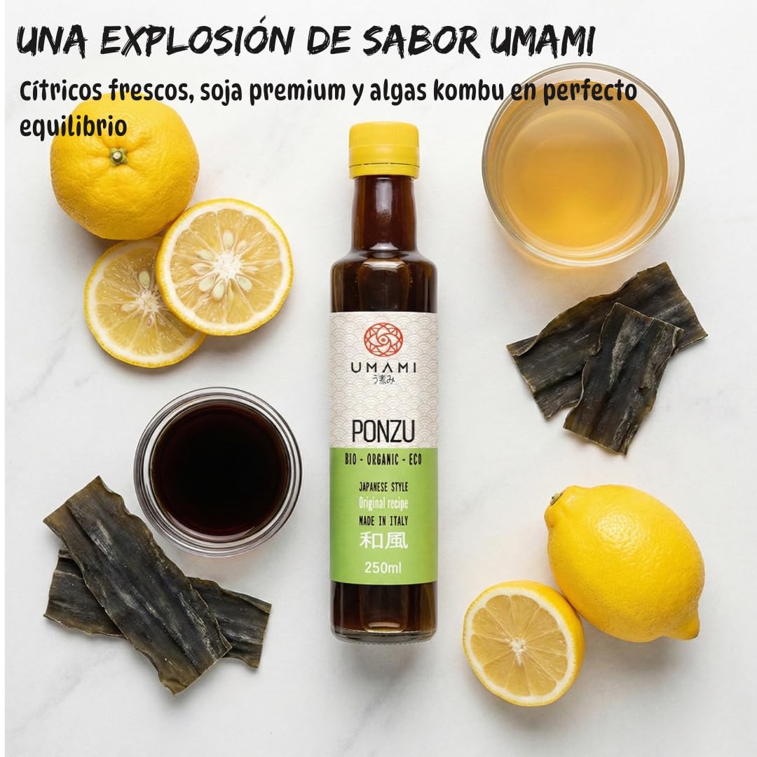 Umami Salsa Ponzu BIO 250ml - Aderezo Japonés de Soja y Cítricos Ecológicos - Ideal para Sushi, Pescado, Gyozas y Ensaladas - Sin Aditivos