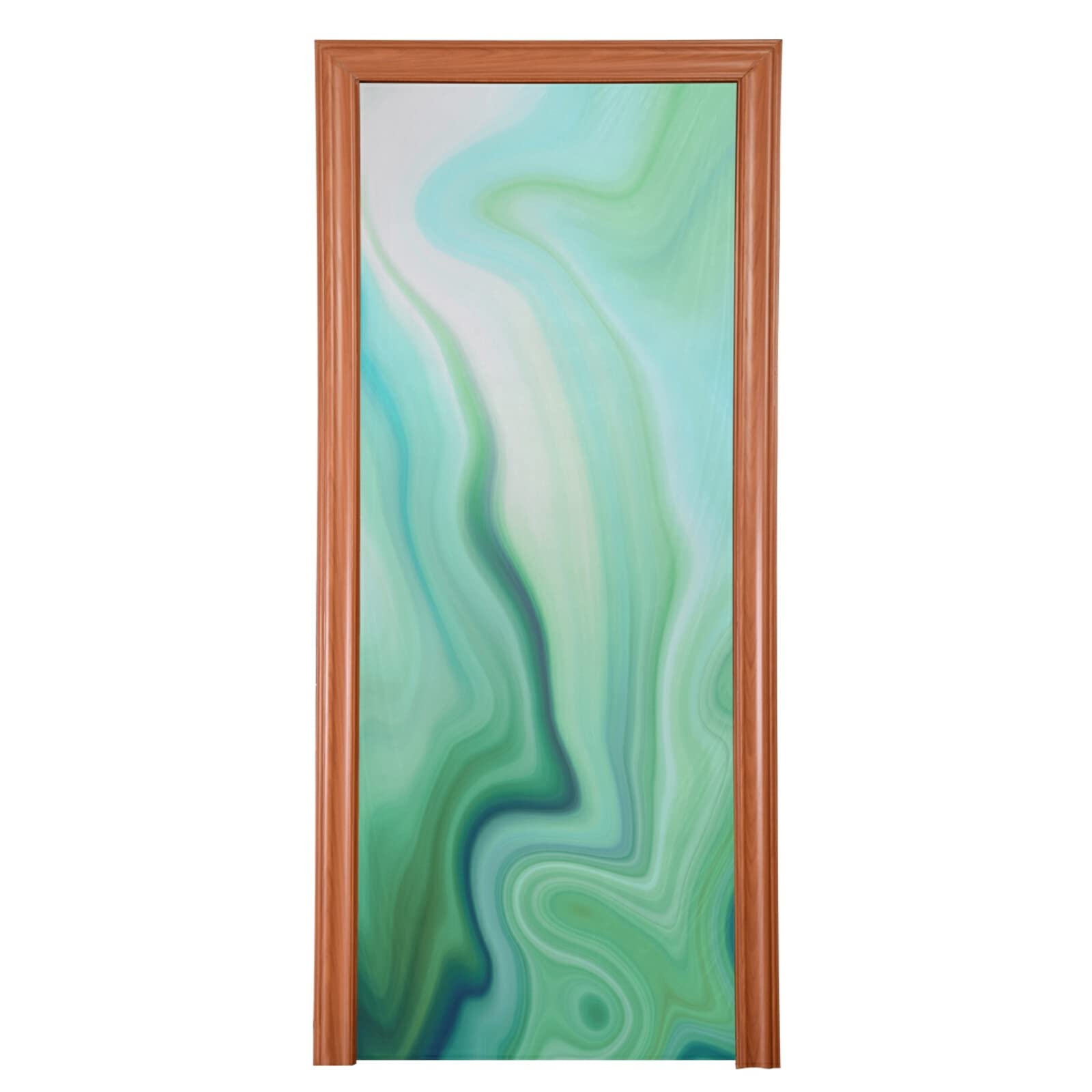 Turquoise Liquid Marble Agate Paint Emerald Green Macro Wave Lines Door Cover, Washable Fabric Durable Door Decoration Silk Microfiber for Front Door Porch Home Indoor Outdoor Party 32x79 inches