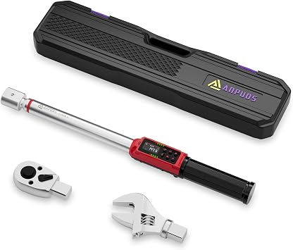 ANPUDS Adjustable Digital Torque Wrench, 2.2-147.5 Ft.lb, 1% Accuracy | 3-200 Nm, 45mm Jaw & 1/2" Ratchet, 1418mm Open End, Vibration, Buzzer and LED Indicator, for HVAC, Split AC, Auto, Plumbing