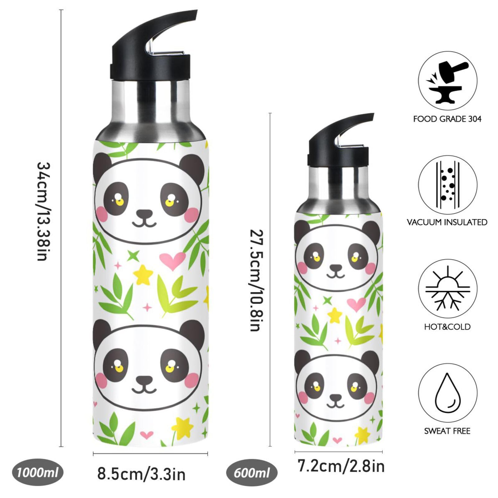 Gourde Isotherme 600 Ml Motif Panda – Acier Inoxydable – Paille Intégrée – Garde Le Froid 24h Et Le Chaud 12h – Pour Enfants Et Adultes