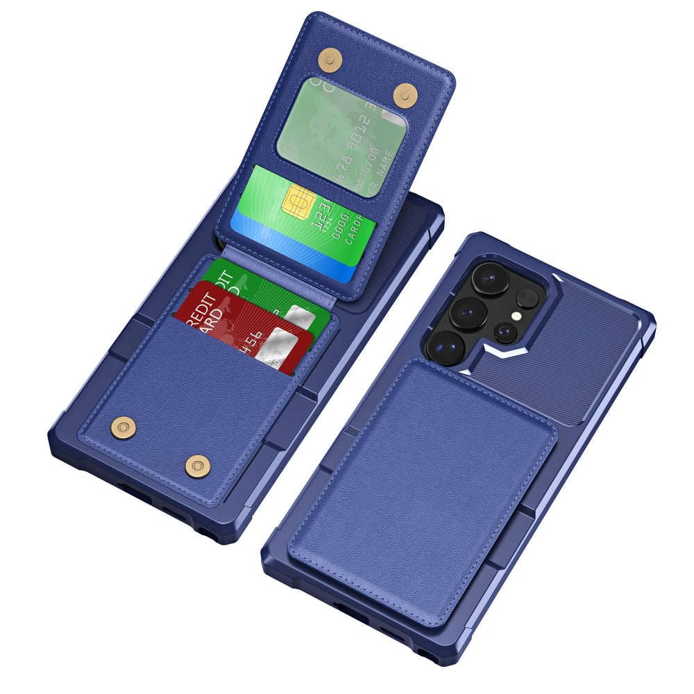 Funda Multifuncional para Samsung S25, S24 y S23 Ultra Plus, de Cuero con Tapa y Cierre de Cremallera, Color Azul, para Samsung S25 Ultra